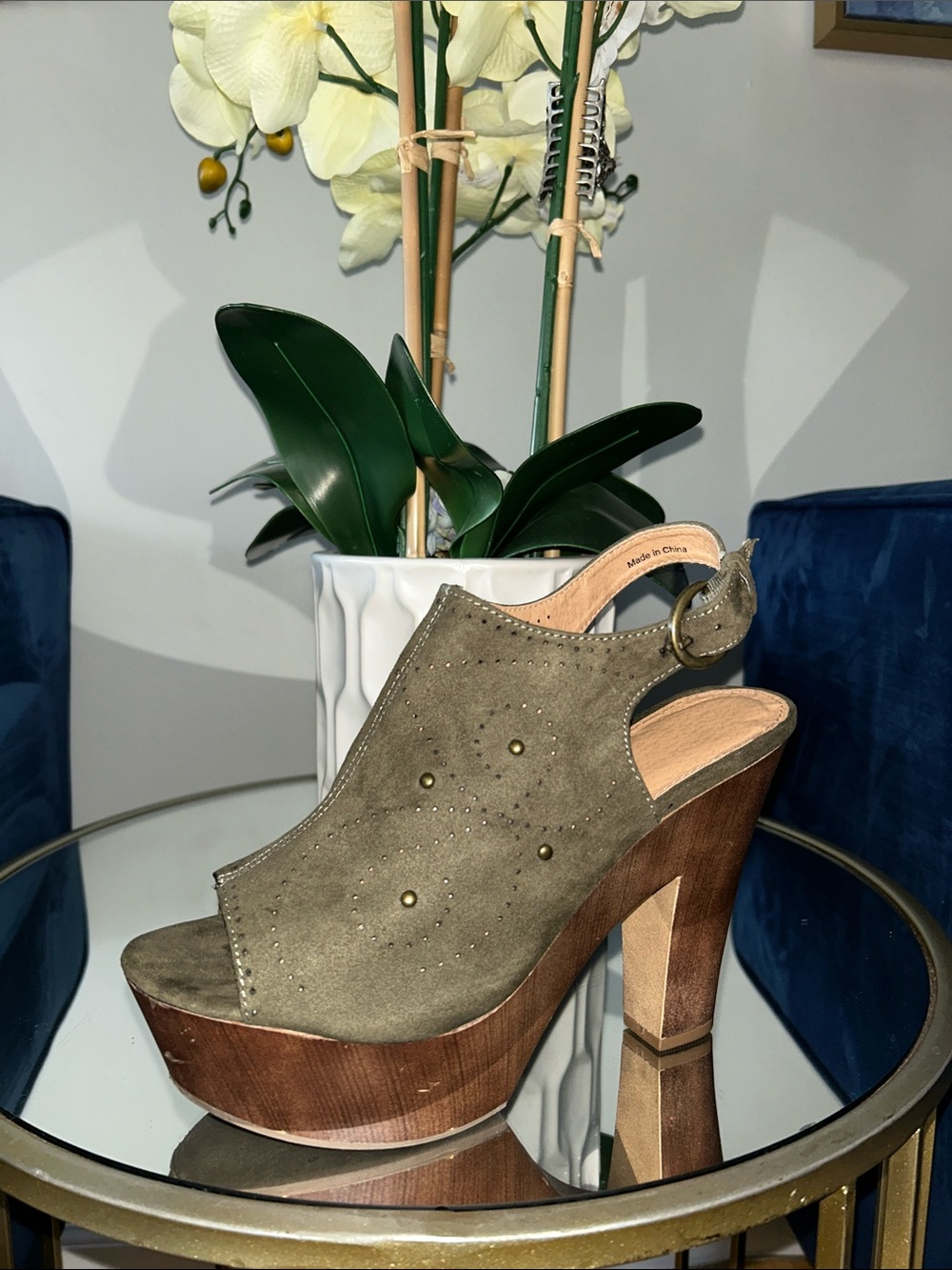 Women’s Suede Platform Slingback Heels - Olive